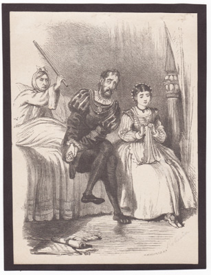 [man and woman on bed, sick older lady with stick]